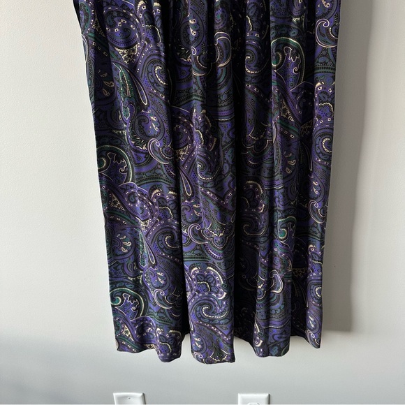 Talbots Vintage Deadstock NWT 90s Purple Pleated Paisley Maxi 100% Silk Skirt 14 - Picture 5 of 15